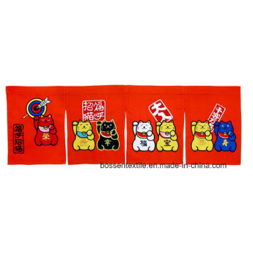 Выполненный на заказ милый мультфильм Maneki Neko Printing с вышивкой и аппликацией из хлопка японского дизайна дверной занавески